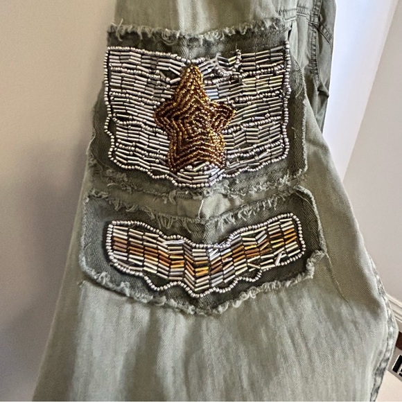 Nanette Lepor | Army Green Utility Jacket | Beaded Star Patch | Cotton| Size L - Picture 7 of 12